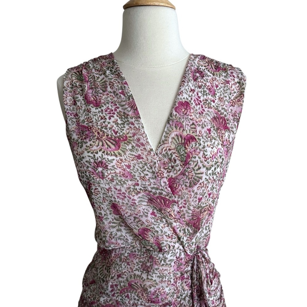 ANN TAYLOR Floral Chiffon Ruched Flare MIDI Dress Surplice Neck Cottagecore 8P‎ - Picture 3 of 16